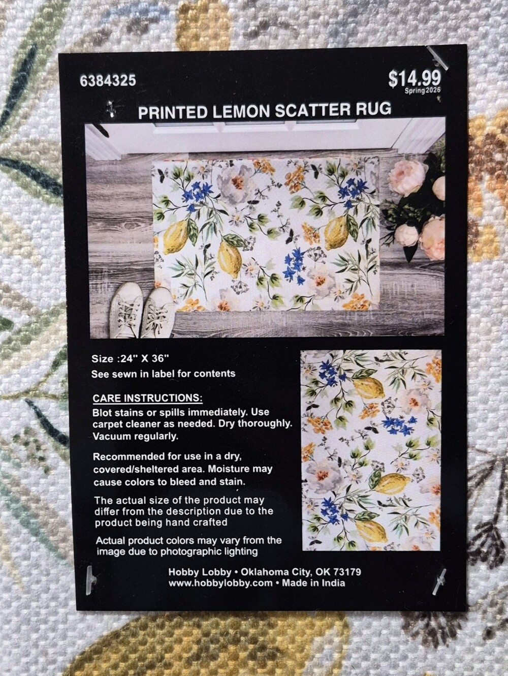 Printed Lemon Scatter Rug 24" x 36" Kitchen Bath Pastel Bedroom Floral NEW